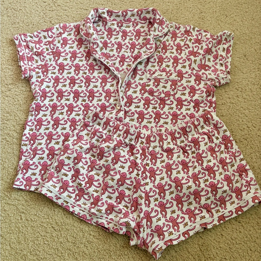 Roller Rabbit pink monkey polo pjs 🙈🩷